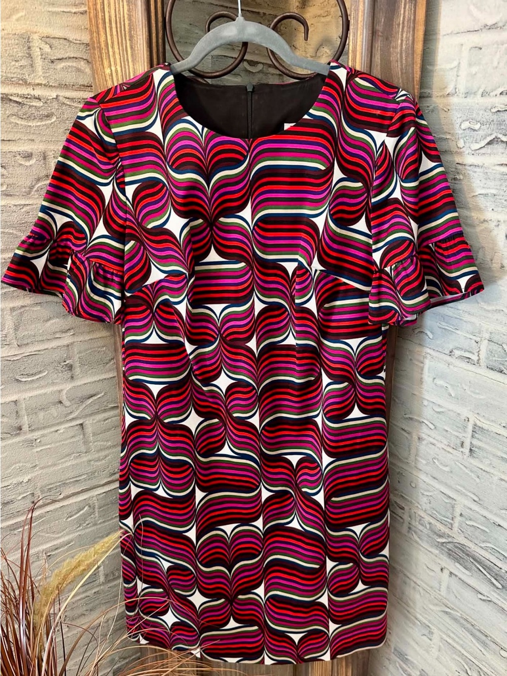 Trina Turk Pink Multicolor Wave-Print Tunic Top